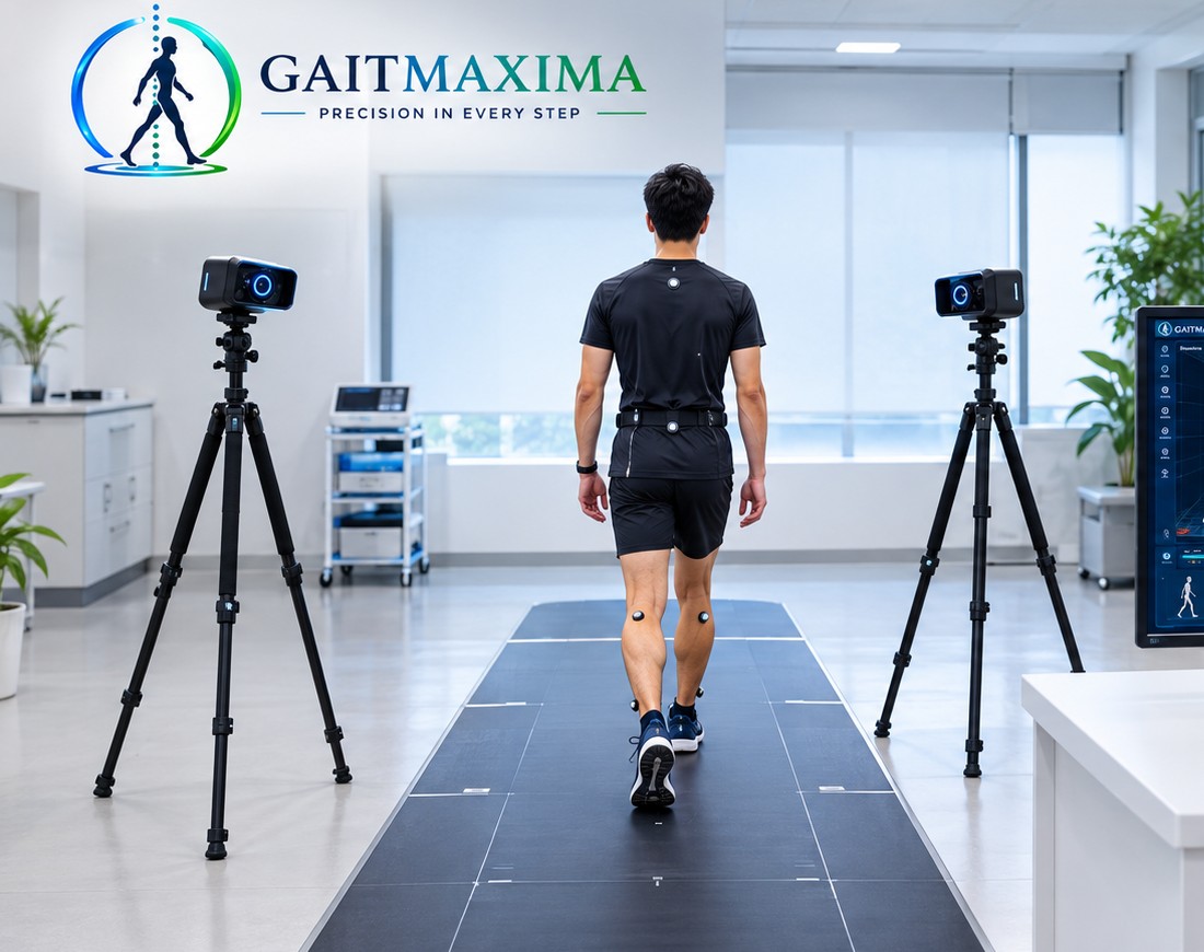GAITMAXIMA clinical gait assessment setup with two to three cameras